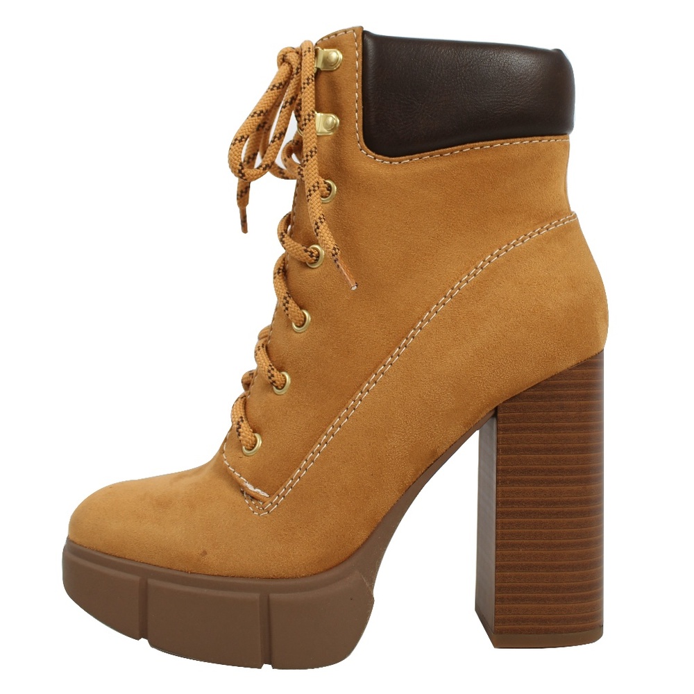 Chamois Lace Up Faux Suede Hiker Booties